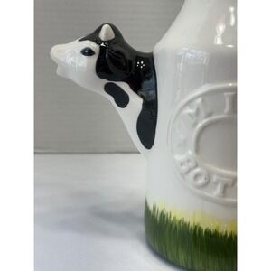 Vintage Ceramic Cow Creamer Milk Bottle and Bandana Cow Jar with Cowboy Hat Lid